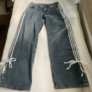 Edikted Blue Flare Jeans with White Accents